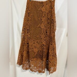 Elegant Brown Crochet Lace Skirt